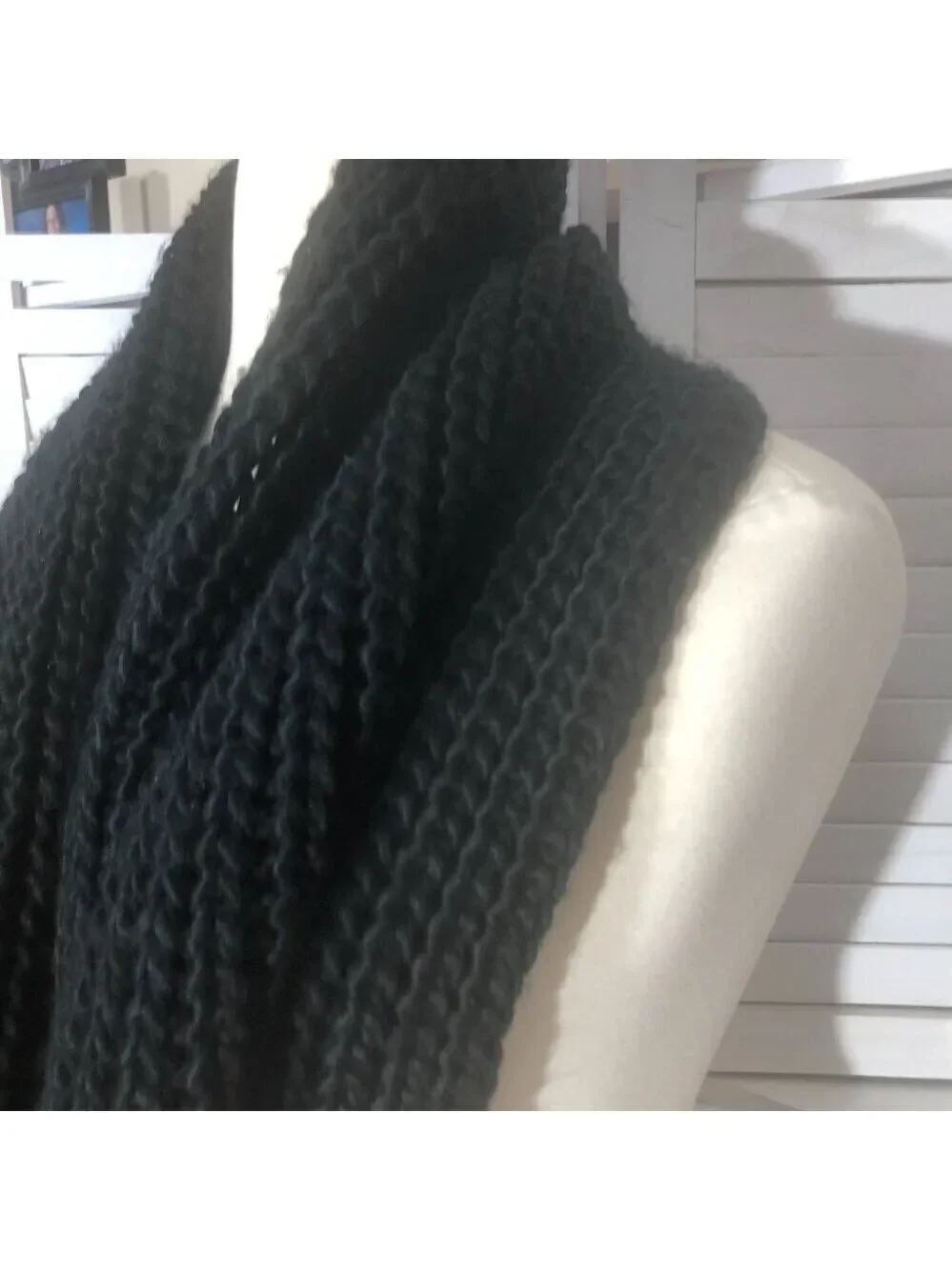 Black Cable Knit Infinity Scarf Chunky Warm OS